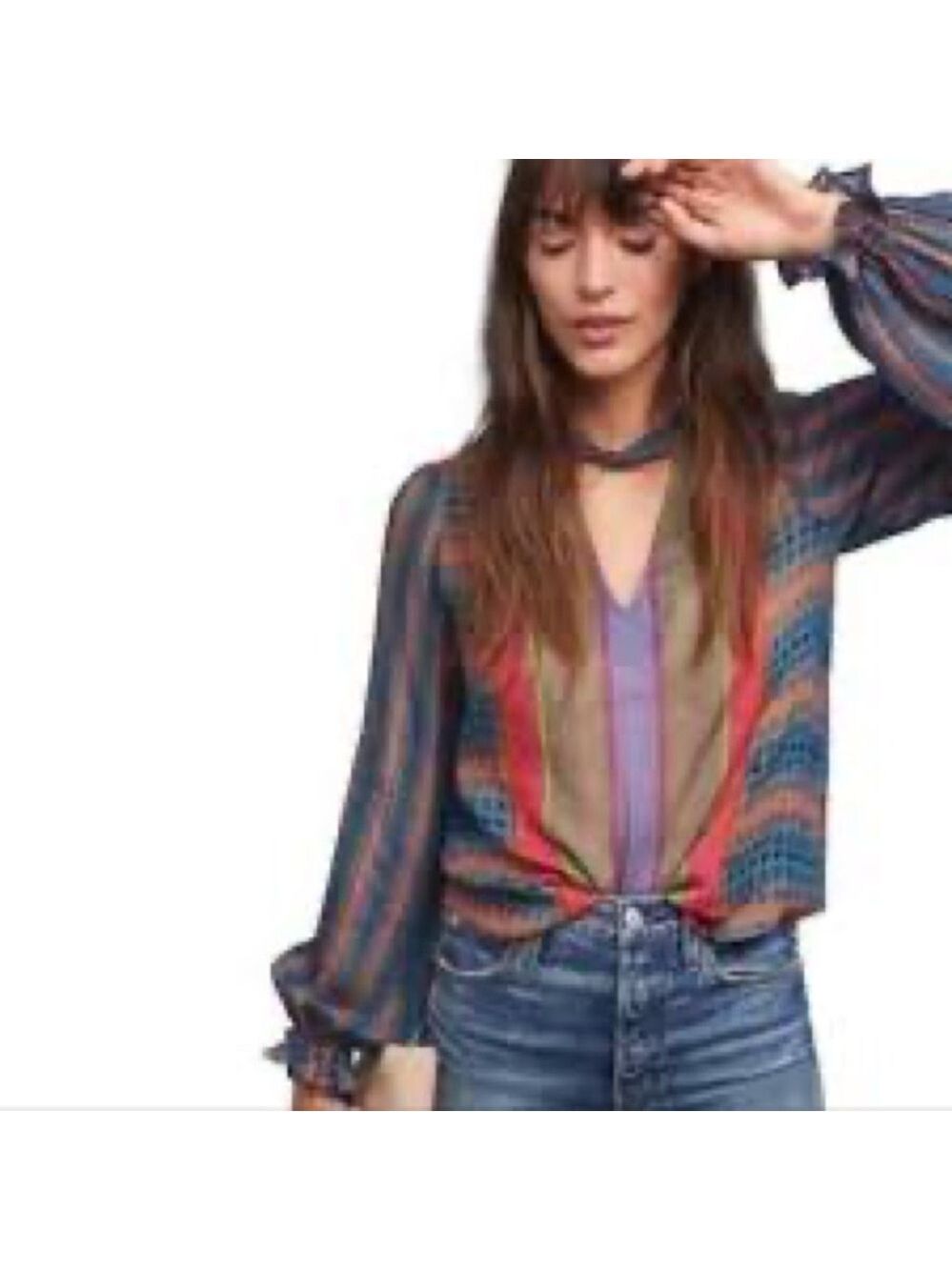Anthropologie Conditions Apply Multicolor Striped Women's Peasant Blouse Medium